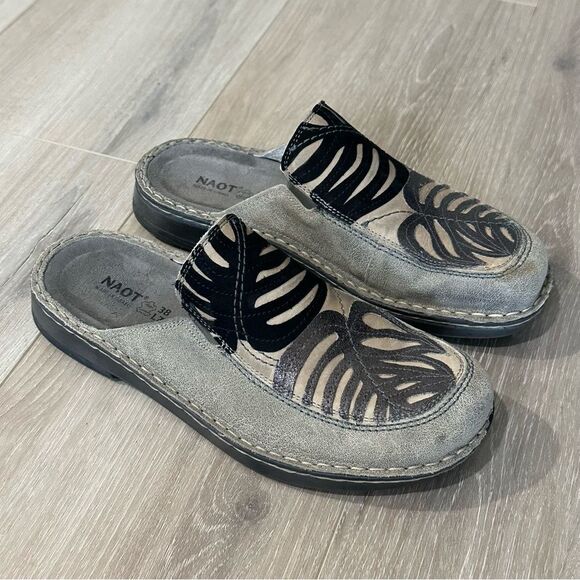 NAOT Leather Mules Clogs Zafra Grey Speckled Beige Women’s Sz 7 US 38EU - Picture 1 of 9